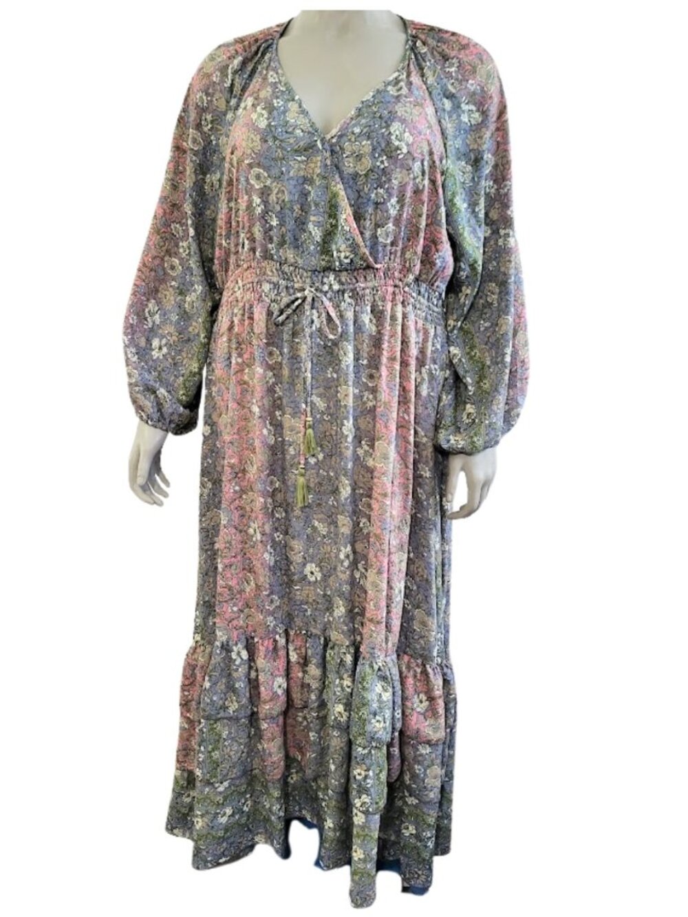 BOEMO Anthropologie Floral Tiered Boho Peasant Maxi Dress - Women's Plus Size 2X